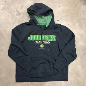 John Deere Tractors Distressed Black Size Large Hoodie Sweatshirt